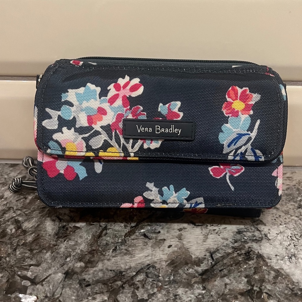 Vera Bradley wristlet crossbody wallet dark grey performance fabric EUC